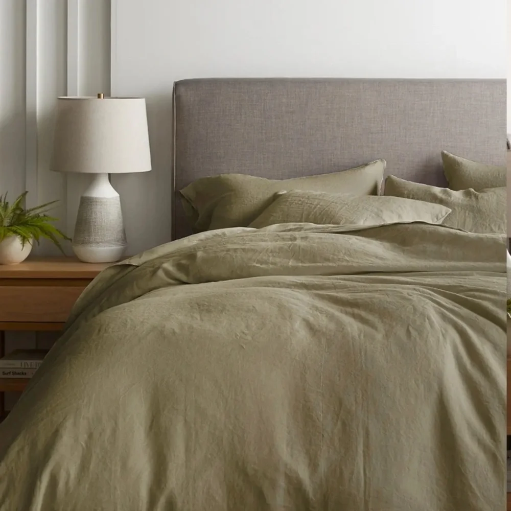 Quince Queen European Linen Duvet Cover Set with shams - ALOE